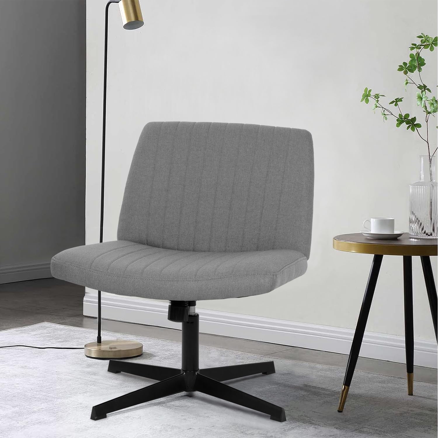PayLessHere Criss Cross-Leg Office Chair - Armless Adjustable Fabric Seat,with No Wheels, Blue