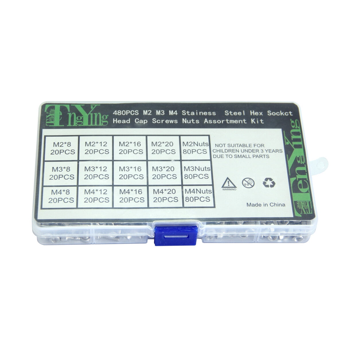 SKISUNO 480Pcs Screws and Bolts Assortment Kit 304 Stainless Steel Flush Mounting for Ship Construction