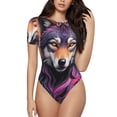 thumbnail image 2 of Picia Colorful Wolf Head A Womens One Piece Swimsuits Modest Tummy Control Bathing Suits Lace Up Slimming Swim Suit-Small, 2 of 9