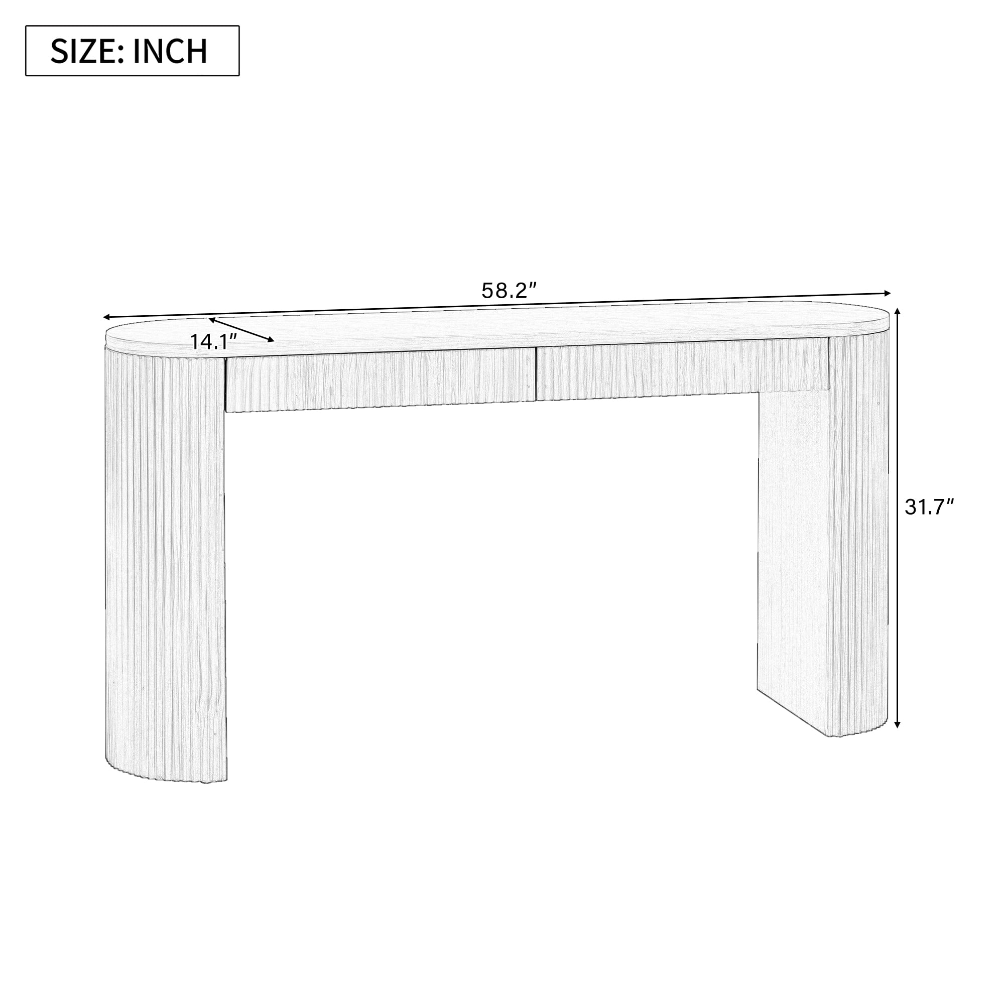 Aukfa Wood Console Table with 2 Drawers,Vertical Striped Sofa Table for Entryway/Hallway,Save Space Natural