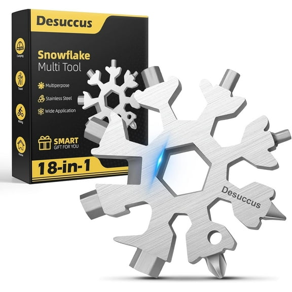Desuccus 18-in-1 Snowflake Multi Tool, Stainless Steel Snowflake Bottle Opener/Flat Phillips Screwdriver Kit/Wrench, Stocking Stuffers for Men(Standard-Stainless Steel)