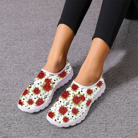 

New Music Note Rose Pattern Ladies Spring Autumn Breathable Sport Shoes Outdoor Travel Breathable Woman Sneakers Print On Demand