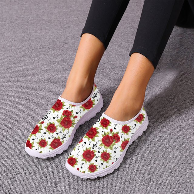 New Music Note Rose Pattern Ladies Spring Autumn Breathable Sport Shoes Outdoor Travel Breathable Woman Sneakers Print On Demand