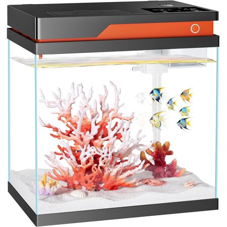 Smart Fish Tank 4 Gallon, Small Beta Fish Aquariums Startar Kit with Automatic Feeder, Glass Betta Tank with Filter and Light (4-Gal White)