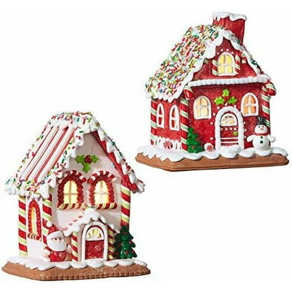 Kringle Candy Co. 7.25" Gingerbread Lighted House, Assortment of 2