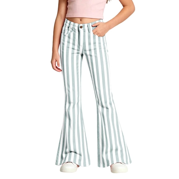 KHONTS Bell Bottom Jeans for Girls High Waisted Stretch Stripped Flare Jeans Denim Bootcut Pants,Size 5-16 Years
