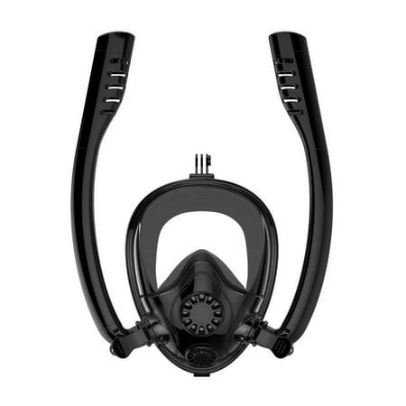 Lightahead 180 Degree View, Full Face Snorkeling Diving Mask Double Snorkels with Anti Leak Advanced Breathing System, Scuba Diving Mask with Camera Mount for Adults (Black, L/XL)