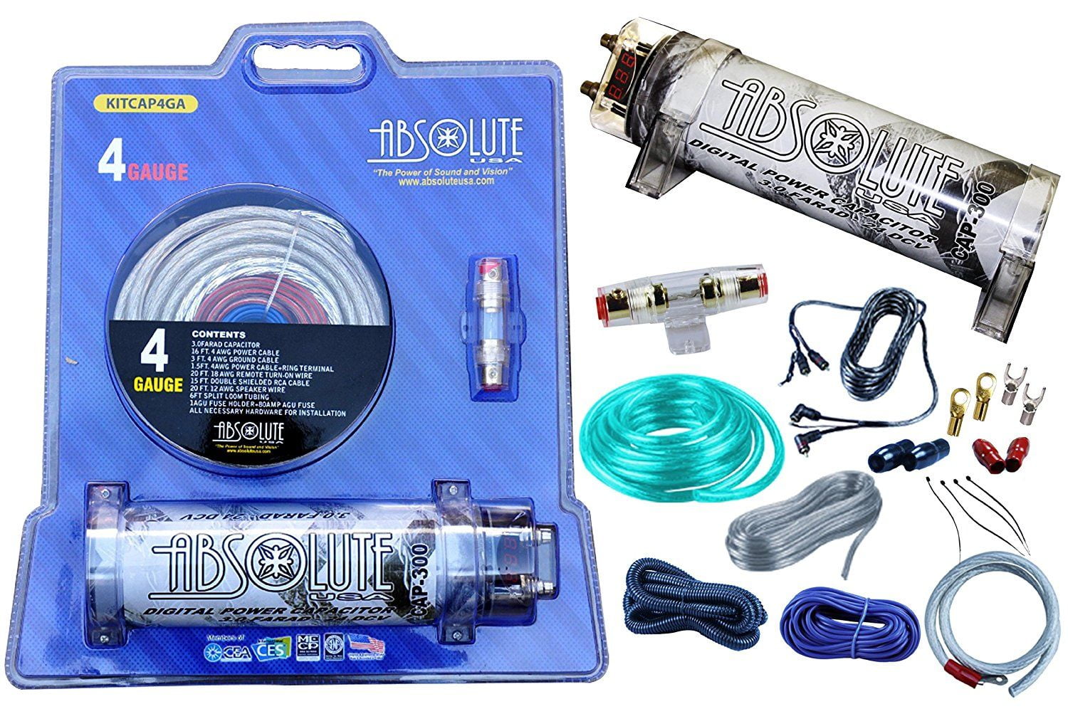 Absolute USA KITCAP4GASI 3.0 Farad Power Capacitor 4 Gauge