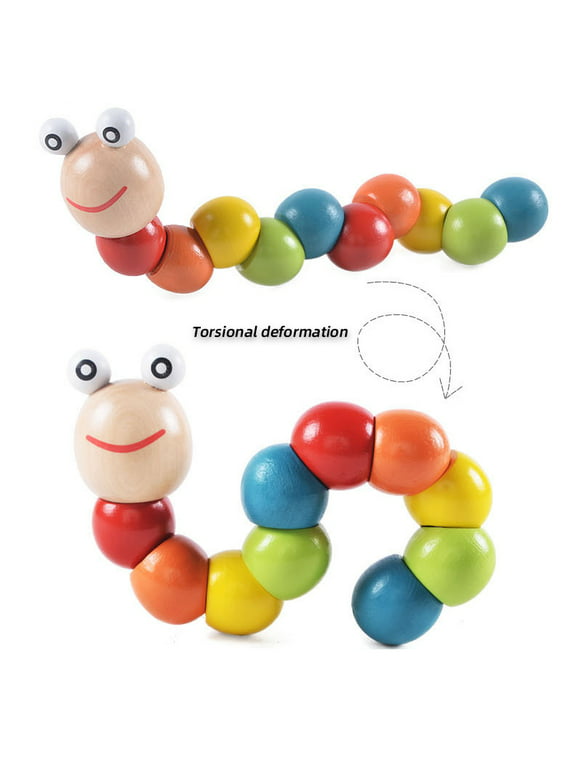 Jake.Secer Colorful Twister Worm Caterpillar Animal Doll Wooden Intellectual Toy 0-3 Years Old Baby Fun Toy