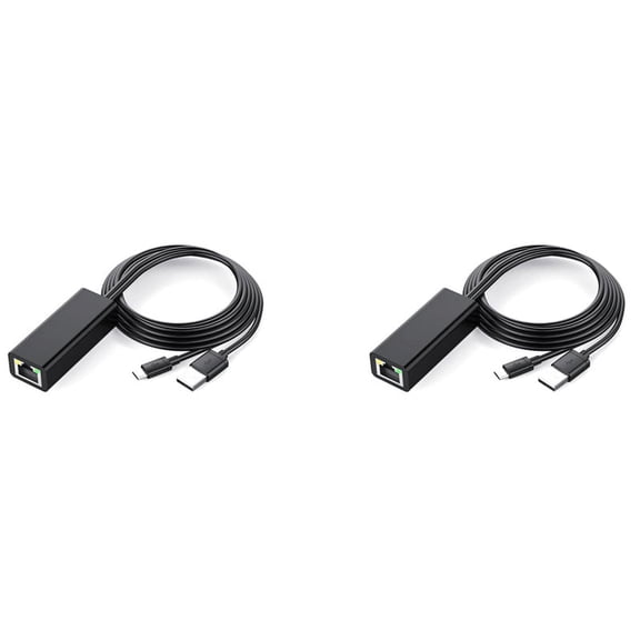 2X Ethernet Adapter with Power Cable for (2Nd Gen),4K Stick,TV Square,-USB To RJ45 Wired LAN Adapter,Black