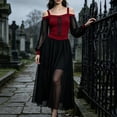 thumbnail image 3 of KICILVS Vampire Costume Women Cold Shoulder Lace up Sheer Long Sleeve Maxi Dress Elegant Gothic Cosplay Halloween Dress, 3 of 8