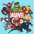 thumbnail image 2 of Girl's Marvel Brick Logo Character Pile Graphic Cropped T-Shirt Blue X Large, 2 of 3
