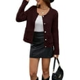 thumbnail image 3 of Women Knit Cardigan Sweaters Fall Fashion Long Sleeve Button Down Trendy Casual Jacket Winter Clothes Dark Wine Red S, 3 of 8
