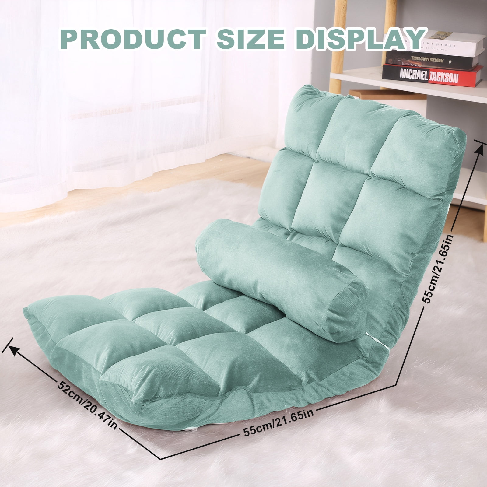 Eurhowing 5-Position Adjustable Floor Chair Folding Gaming Chair, Ergonomic Foldable Lounge Chair, Portable Floor Recliner for TV Watching, Reading, Living Room, Green