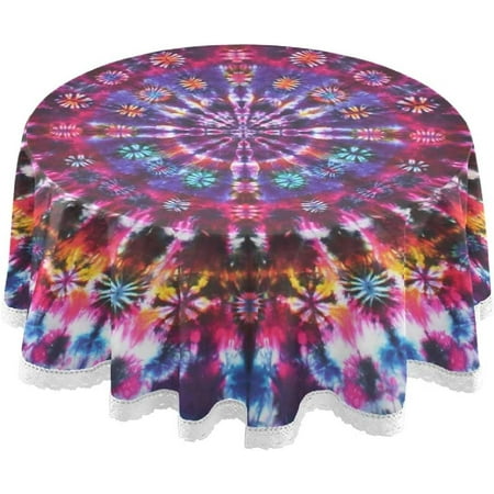 Table Cloth Cotton Line Table Cover Nordic Twill Round Tablecloth Washable Dining Decorative for Holiday Home Christmas Party Picnic (Colorful Tie Dye Mandala)…