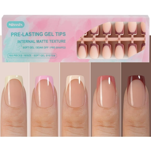 Gel Nail Tips Misssix French, 160 piezas, arte de uñas cortas y cuadradas