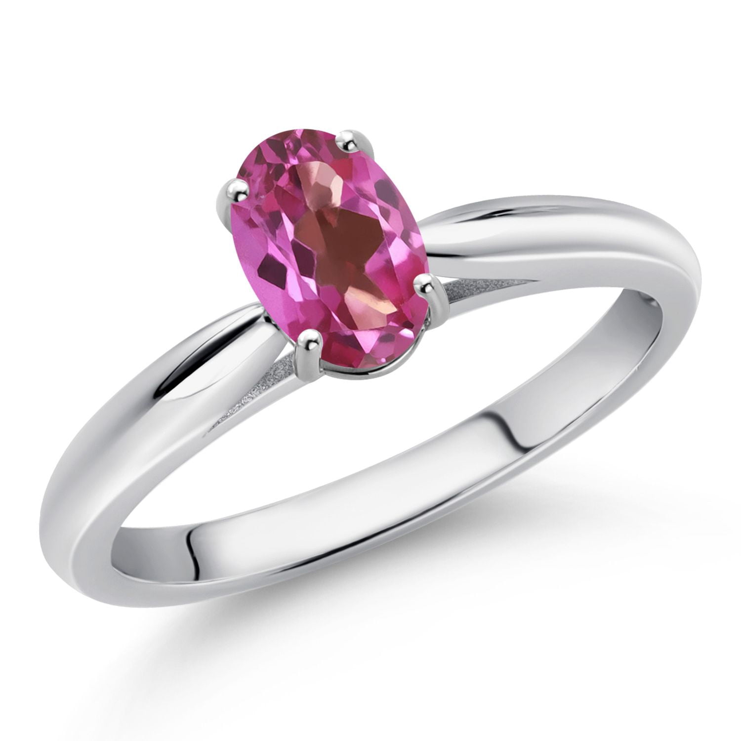 Gem Stone King 10K White Gold Pink Mystic Topaz Solitaire Engagement Ring for Women (0.80 Cttw, Oval 7X5MM, Gemstone Birthstone, Size 6)