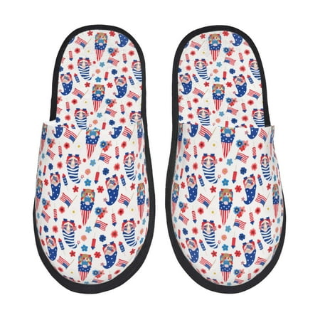 Balery 4th Of July Slient Indoor Furry Fleece Comfort House Shoes Soft Non-Slip Home Shoes Cotton slippers House Slippers-- Medium