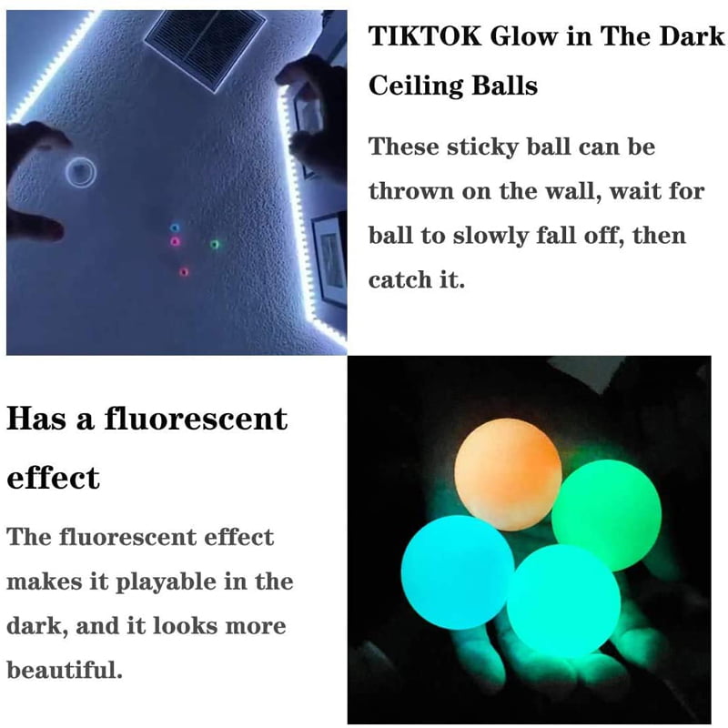 OCD,4PCS Upgrade Glow Sticky Balls Sticky Wall Balls Sticky Balls Glow Squishy Ball Stick to The Wall and Slowly Fall Off,Fun Toy for ADHD 65mm 