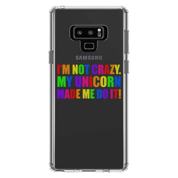 DistinctInk Clear Shockproof Hybrid Case for Samsung Galaxy Note 9 - TPU Bumper Acrylic Back Tempered Glass Screen Protector - I'm Not Crazy My Unicorn Made Me Do It