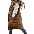 thumbnail image 4 of Womens Quilted Cotton Vest Coat Winter Hooded Sleeveless Zip up Long Puffy Jacket Warm Thick Coats with Pockets (XL, Coffee), 4 of 8