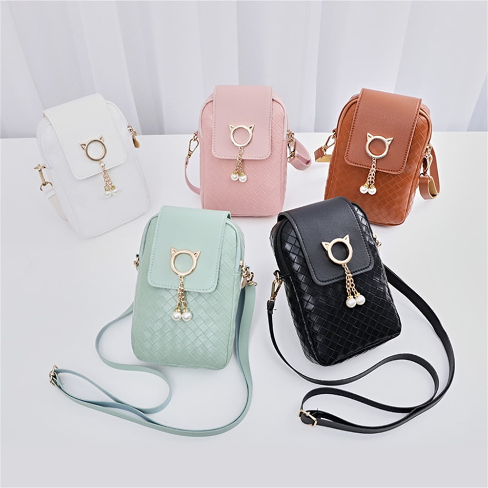 Small handbags women leather shoulder mini crossbody bag long strap  clutch(pink)