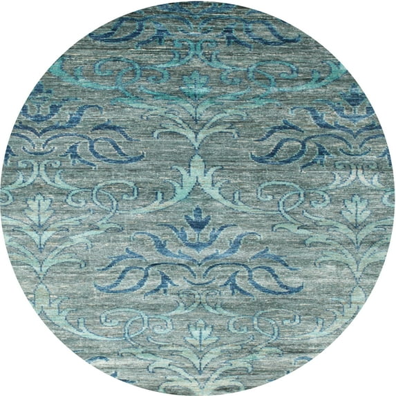 Ahgly Company Indoor Round Contemporary Blue Green Abstract Area Rugs, 4' Round