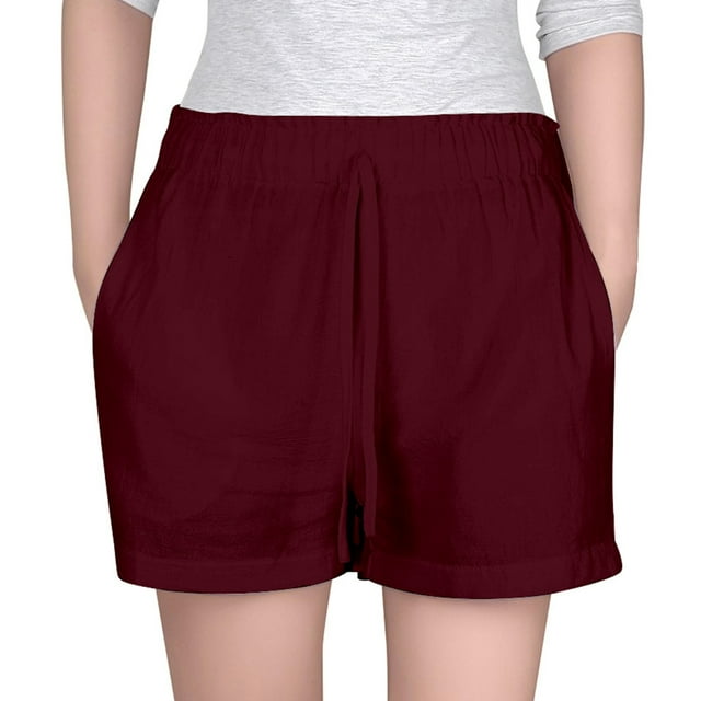 Girls Summer Linen Shorts Kids Casual Drawstring Elastic Waist Beach Short Pants With Pockets