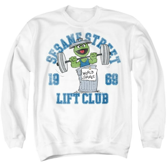 Sesame Street Oscar Lift Club Unisex Adult Crewneck Sweatshirt, White, Large