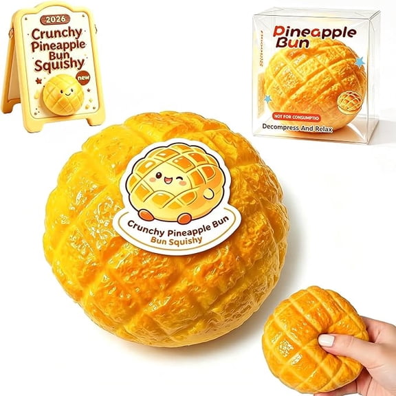 CQHVKQ 3.5" Crunchy Pineapple Bun Squishy Toy, ASMR Bead Filled Realistic Food Stress Squeeze Ball with Crunchy Tactile Feel, Moldable Slow Rebound Soft Material Sensory Fidget Toy for Anxiety Relief