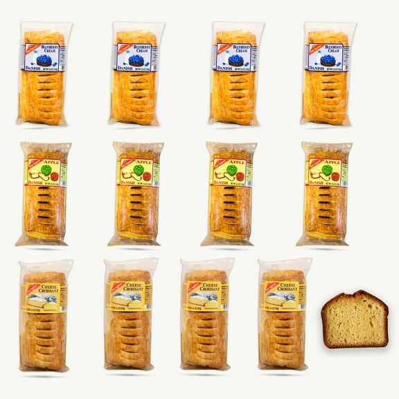 Bon Appetit Danish Variety Pack 5oz - Apple (4pk) - Blueberry Cream (4pk) - Cheese Croissant (4pk) - Gourmet Cream Cheese Pound Cake (5oz) - 13 Items