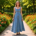 thumbnail image 2 of New women's denim midi dress with spaghetti straps and backless design, elegant and suitable for commuting., 2 of 6