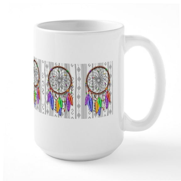 CafePress - Dreamcatcher Rainbow Feathers Mugs - 15 oz Ceramic Large White Novelty Mug