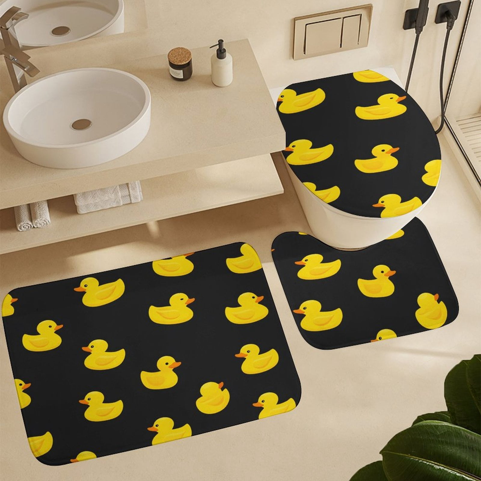 Bunch of Rubber Ducks Shower Curtain Bathroom Sets Toilet Lid Rug, Rugs Mat Bath Mat And Contour Mat, Shower Curtain 4Pcs