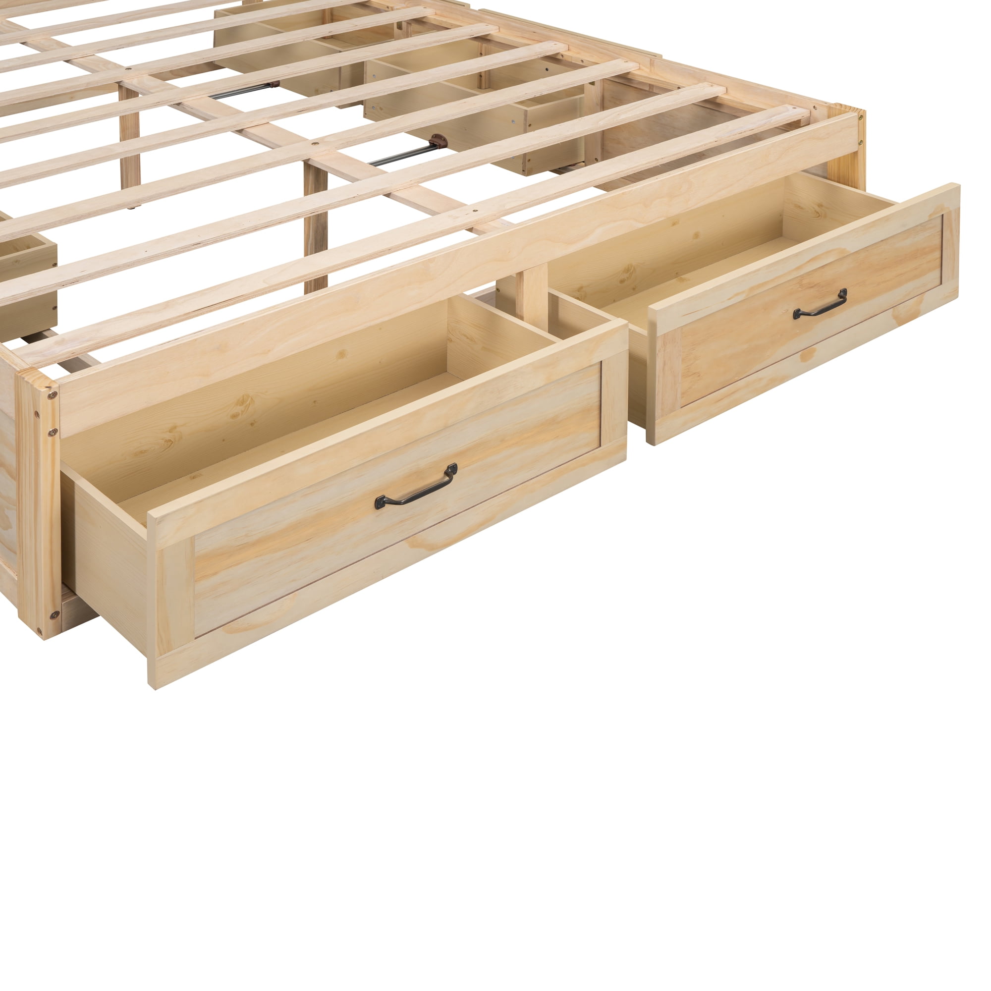 Euroco Wood Queen Size Platform Bed with 6 Drawers for Kids Teens Adults, Antique Natural
