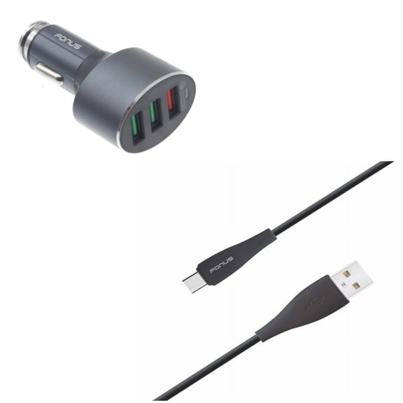 Charger Cord Type-C 10ft USB Cable w 3-Port USB 42W Quick Car Charger Q3J for Samsung Galaxy Tab S5e 10.5 S4 10.5 S8 active A 10.1 (2019) S9 Plus S10e S10 Plus 5G Note 9 8 10 Plus Fold A9 A50