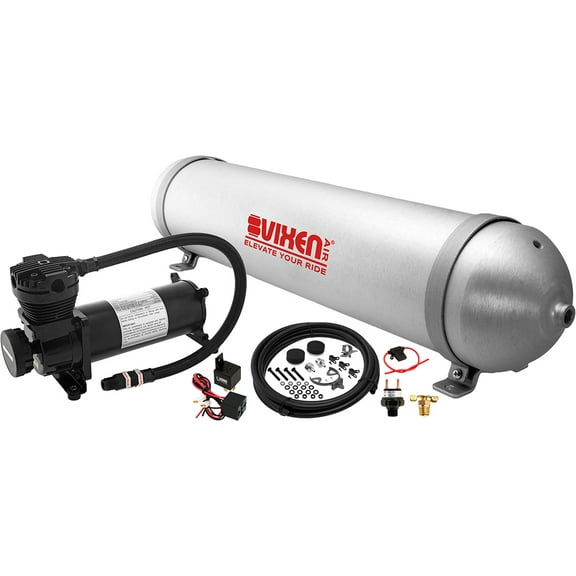 Vixen Air Suspension Kit for Truck/Car Bag/Air Ride/Spring. On Board System- 200psi Compressor, 5 Gallon Aluminum Tank. For Boat Lift,Towing,Lowering,Load Leveling Bags,Train Horn,Semi/RV VXO4850B