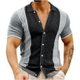 thumbnail image 2 of Abomasnow Men's Cuban Stripe Shirts Classic Fit Vintage Knit Short Sleeve Button Shirts Spread Collar Outdoor Beach Business Office Work Tee Shirts on Sale 2025, 2 of 7
