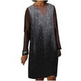 thumbnail image 1 of EQWLJWE Robe pour Femmes à Paillettes Décontractée Manches Longues en Maille Gaze Imprimée Col en V Ample Mi-Longue Mini Robe, 1 of 5