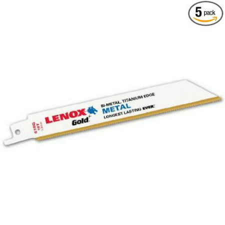 Tools 21070818GR Gold Power Arc Reciprocating Saw Blade, For Medium Metal, Sheet Metal Cutting, 8-inch, 18 TPI, 5-Pack By Lenox Ship from