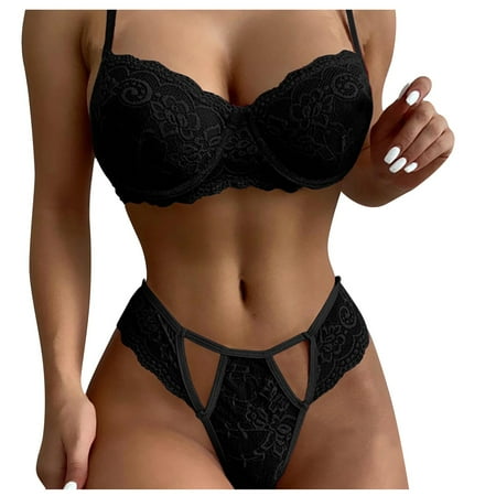 

Knosfe Bra and Panty Set for Women Sexy Solid Babydoll with Garter Cami Eyelash Lace Lingerie Set XL