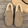 thumbnail image 6 of Pandaie Women's Winter Loafers Suede Fleece Lined Slip on Flats Shoes Buckle Snow Moccasins No Heel Casual Dressy Work Oxfords Khaki 6.5, 6 of 8