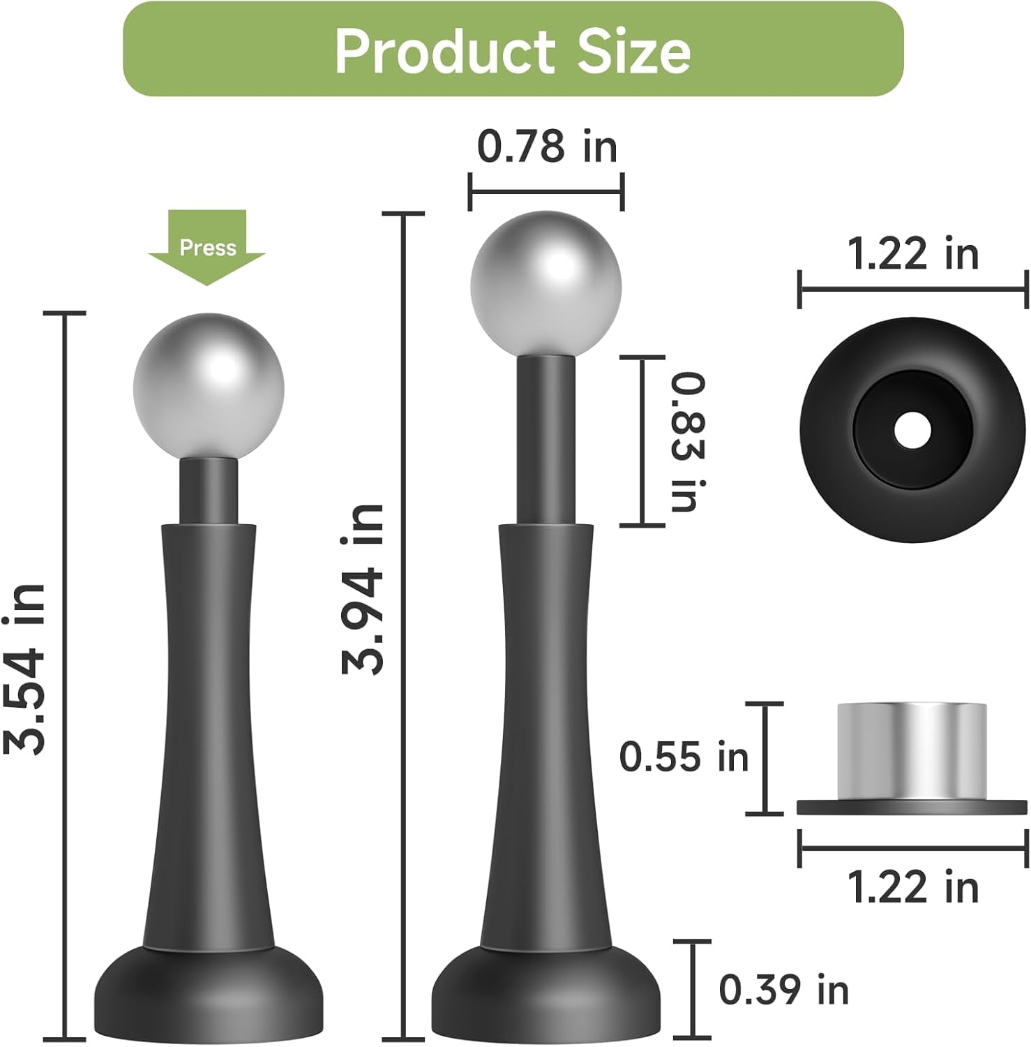 JJEAN-5PCS Magnetic Door Stop, 3.94Inch Spring Door Stoppers for Wall, Magnetic Door Catch with Adhesive Stick & Screws, Door Holder to Keep Door Open,Black