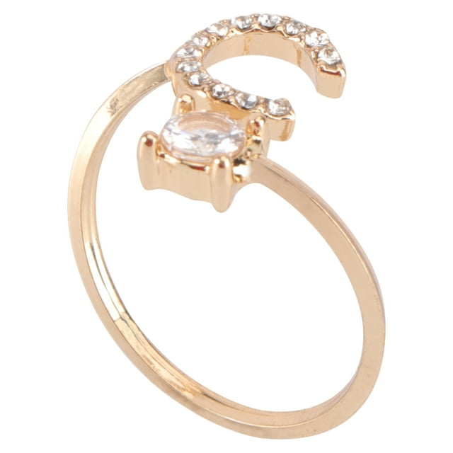 1Pc Rhinestone Inlaid Ring Initial Finger Ring Fashion Finger Jewelry (Golden)