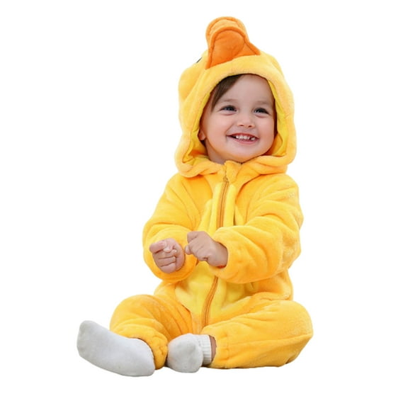 Mercatoo Toddler Baby Boy Girl Fleec𝐞 Duck Cosplay 𝐏ajamas Halloween Animal Cute Hooded Jumpsuit Zipper Snowsuit Winter