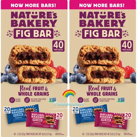 2 Packs Nature's Bakery Fig Bars Variety Pack 40 ct 80 oz Each Pack, Total 80 ct