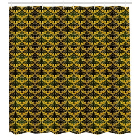 Yellow Damask Shower Curtain Renaissance Pattern Inspired Wave