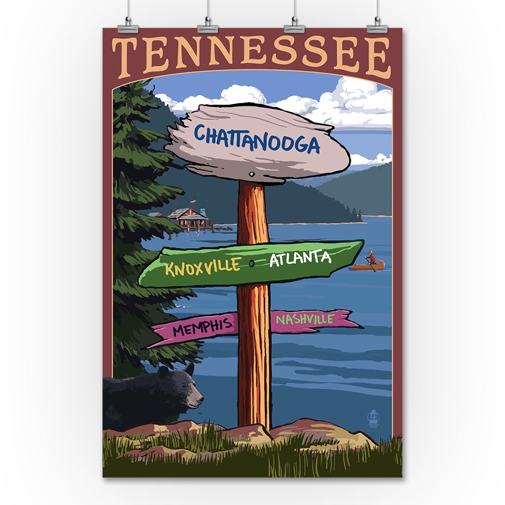 Chattanooga, Tennessee Destination Signpost Lantern Press Poster