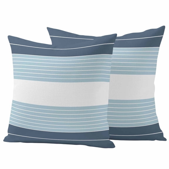 Haze Blue Aqua Stripe Outdoor Waterproof Pillow Covers, Modern Art Horizontal Striped Decorative Square Throw Pillowcase Sofa Cushion Sham for Patio/Couch/Chair, 18"x18" 2 Pack