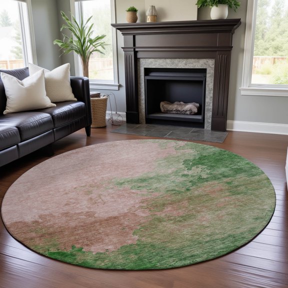Addison Rugs Mayfield Premium Machine Washable Transitional Watercolors Pink Round Rug, 8' x 8'